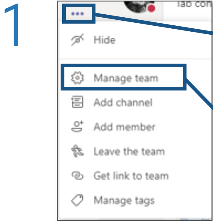 Screenshot detailing how to remove team members in Microsoft Teams, step 1.
