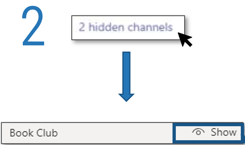 Screenshot detailing how to hide and unhide channels in Microsoft Teams, step 2.