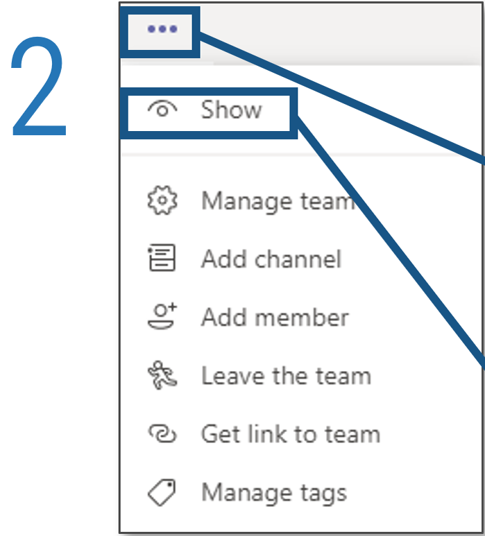 Screenshot detailing how to hide and unhide teams in Microsoft Teams, step 2.