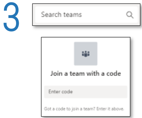 Screenshot detailing how to find and join teams in Microsoft Teams, step 3.