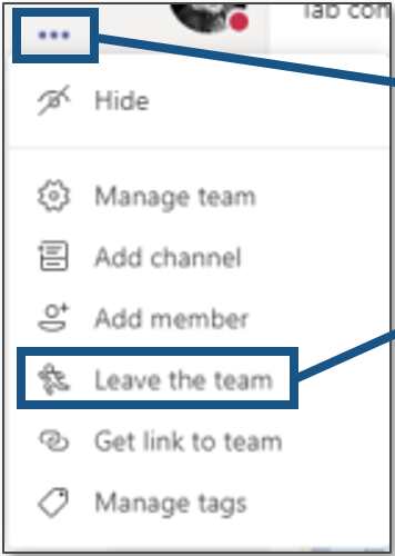 Screenshot detailing how to leave teams in Microsoft Teams.
