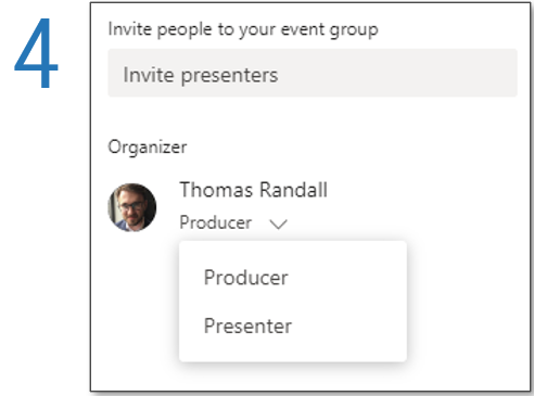 Screenshot detailing how to create a live event in Microsoft Teams, step 4.