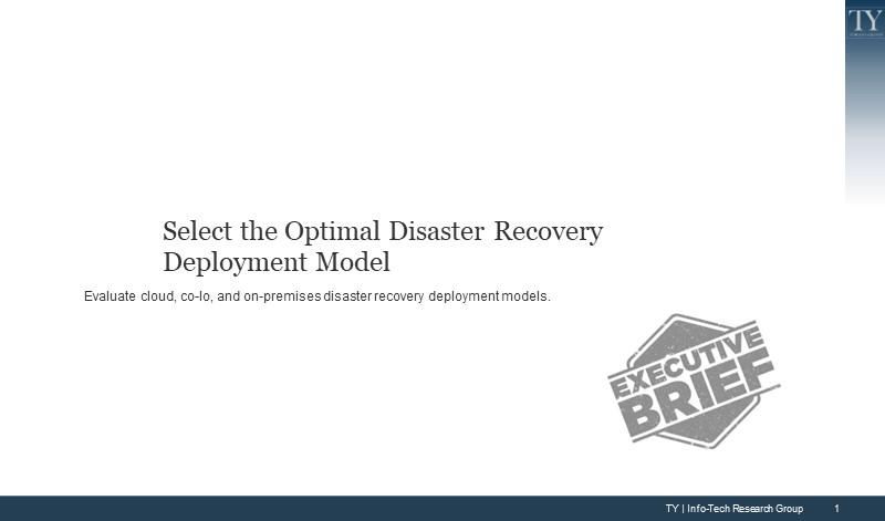 Select the Optimal Disaster Recovery Deployment Model