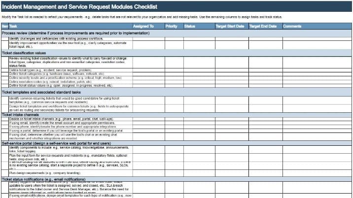 The image contains a screenshot of the ITSM Tool Implementation Checklist, tab 2.