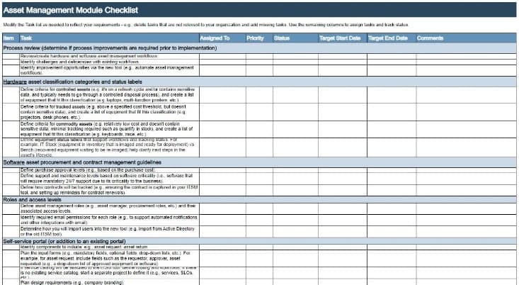 The image contains a screenshot of the ITSM Tool Implementation Checklist, tab 4.