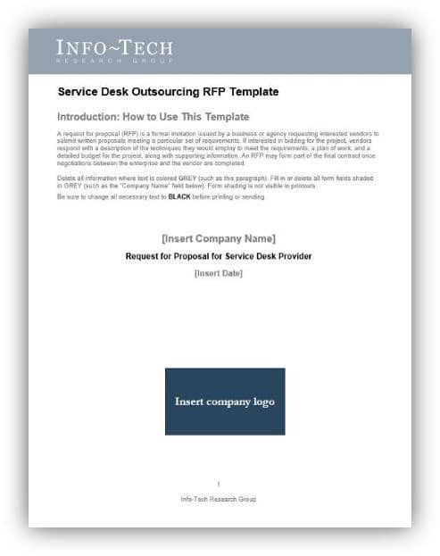 This is a screenshot of the Service Desk Outsourcing RFP Template.