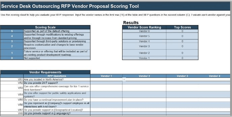 This is an image of the Service Desk Vendor Proposal Scoring Tool