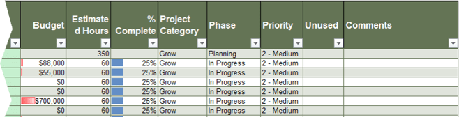 The image shows a section of the Projects tab, where you fill in more information.