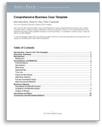 A screenshot of Info-Tech's Comprehensive Business Case Template is shown.