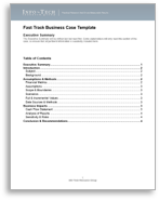 A screenshot of Info-Tech's Fast Track Business Case Template is shown.