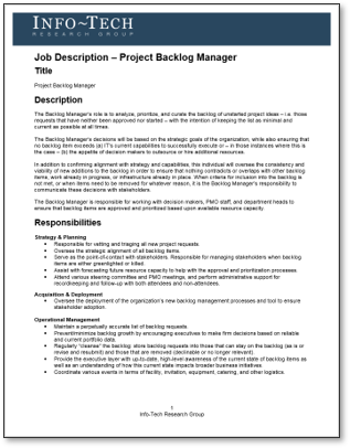A screenshot of Info-Tech's Project Backlog Manager template is shown.