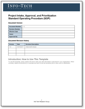 A screenshot of Info-Tech's Project Intake, Approval, and Prioritization SOP.