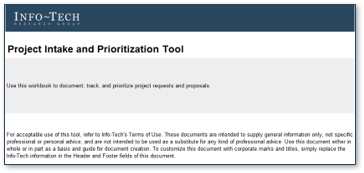 A screenshot of Info-Tech's Project Intake Prioritization Tool is shown.