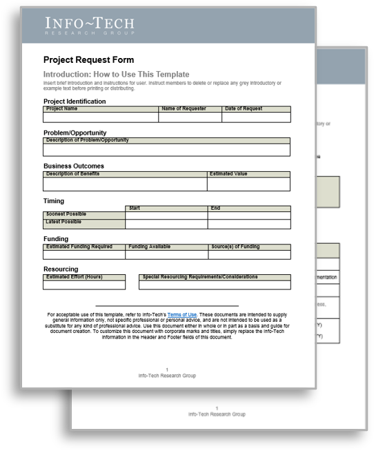 A screenshot of Info-Tech's Project Request Form is shown.