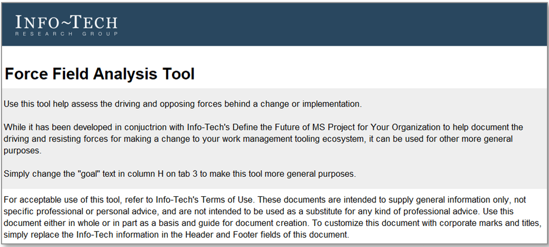 Sample of Info-Tech's Force Field Analysis Tool.