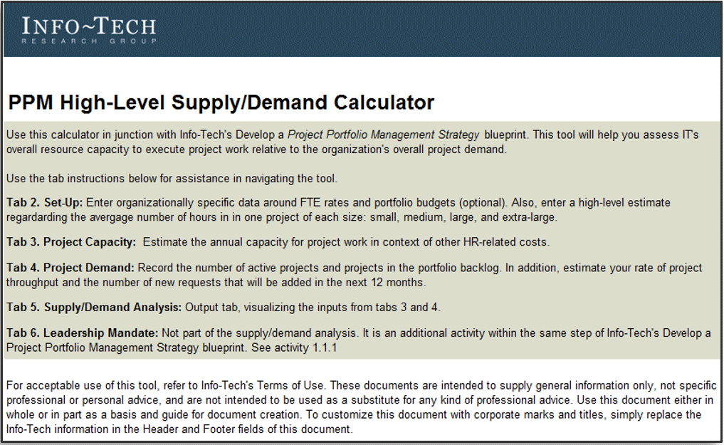 Sample of Into-Tech's PPM High-Level Supply/Demand Calculator.