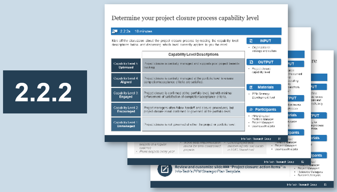 Sample of activity 2.2.2 'Align your project closure process to the PPM strategy'.