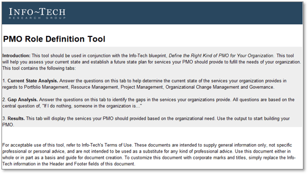 Sample of the PMO Role Definition Tool.
