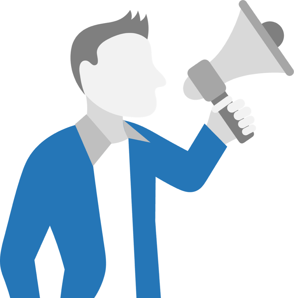 Stock image of a person with a megaphone.