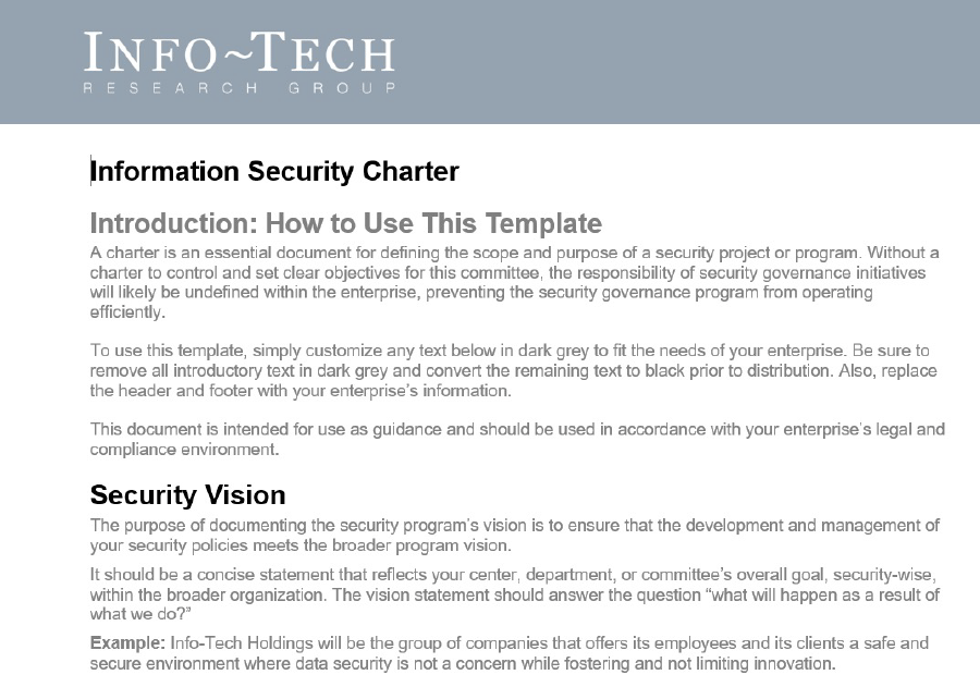 A screenshot of the introduction of the 'Information Security Charter' template.