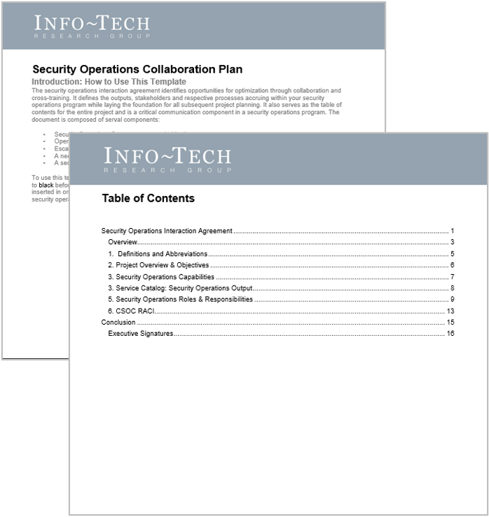 Sample of Info-Tech's Security Operations Collaboration Plan.