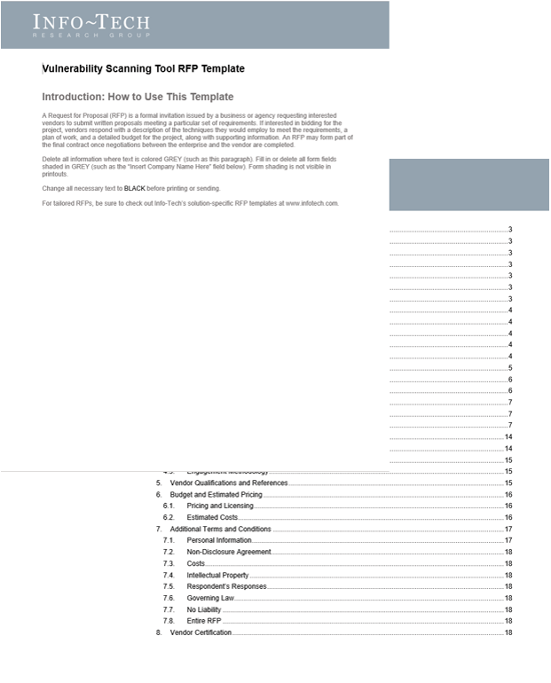 Sample of the Vulnerability Scanning RFP Template blueprint.
