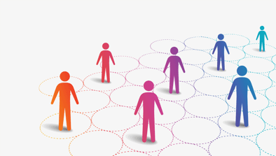 Stock image of figures standing in connected circles.