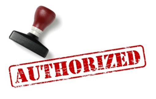 Stock photo of the word 'AUTHORIZED' stamped onto a white background with a much smaller stamp laying beside it.