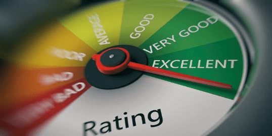 Stock photo of a 'Rating' meter with values 'Very Bad to 'Excellent'.