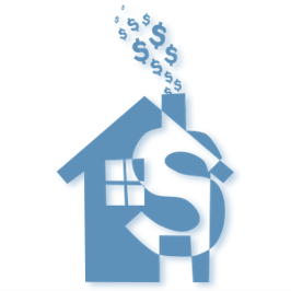 Stock image of a house with a money sign chimney.