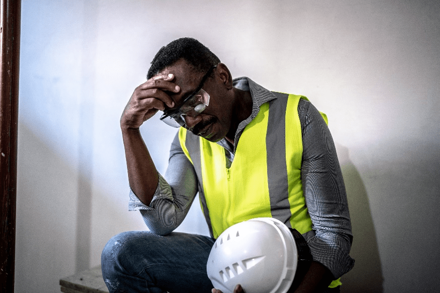 Stock image of a sad construction site supervisor.